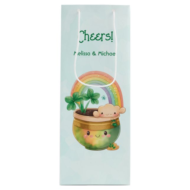 Sacola Para Vinho Rua... o dia do Patrick Whimsical Rainbow & Clover (Frente)