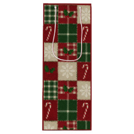 Sacola Para Vinho Rustic Christmas Quilt Plaid