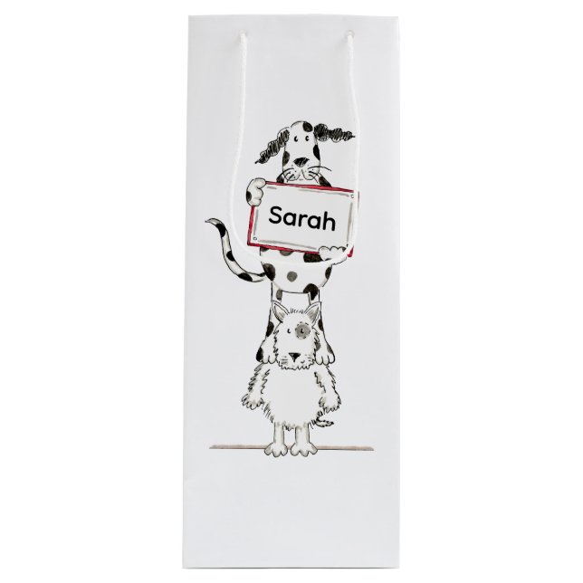 Sacola Para Vinho Saca de Presente Personalizada de Cão Fofo Acrobat (Frente)