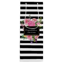 Sacola Para Vinho Saca-Rolas de Listras e Flores Elegantes