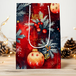Sacola Para Vinho Saco de Enfeite de Natal Vermelho e Dourado Person