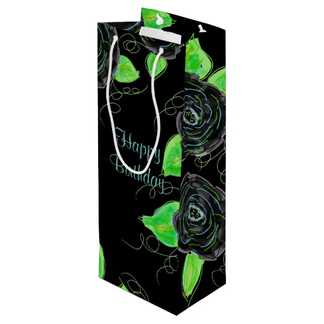 Sacola Para Vinho Saco De Presente Alto E Magra A Preto E Teal (Verso inclinado)