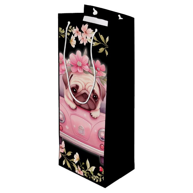 Sacola Para Vinho Saco de presente de cachorrinho rosa (Verso inclinado)