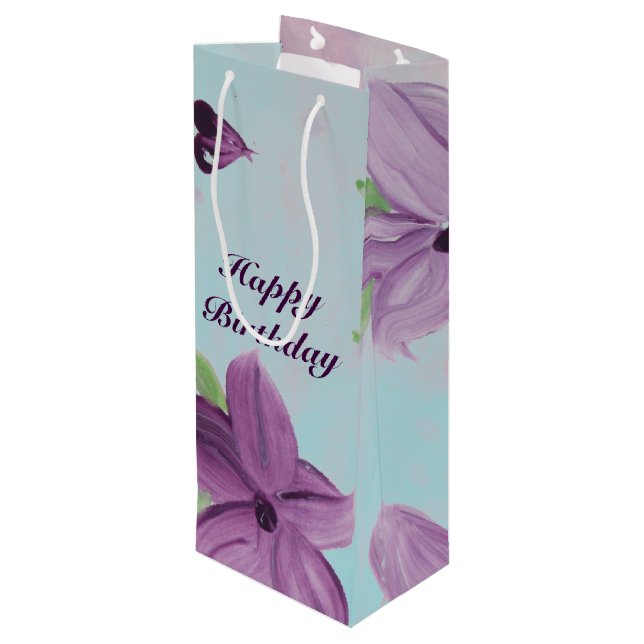Sacola Para Vinho Saco De Presente De Vinho Floral Puro Com Azul (Verso inclinado)