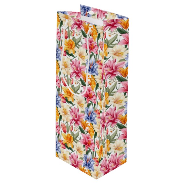 Sacola Para Vinho Saco do Presente de Impressão Floral (Frente inclinada)