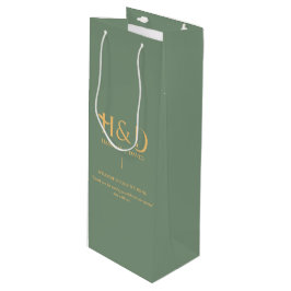 Sacola Para Vinho Sage verde & Monograma Dourado Saco de Boas-Vindas