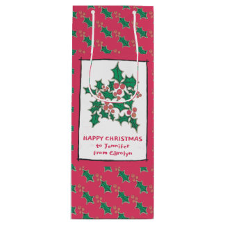 Sacola Para Vinho Sagrada de Natal e bagas desenhando, suas palavras