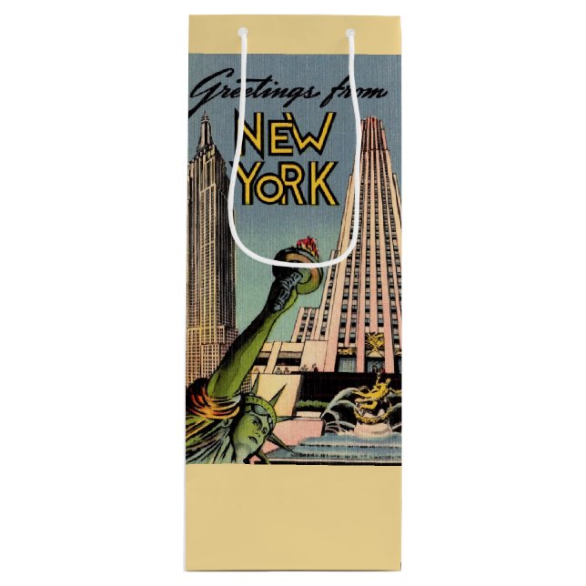 Sacola Para Vinho Saudação Retro Nova York (Frente)