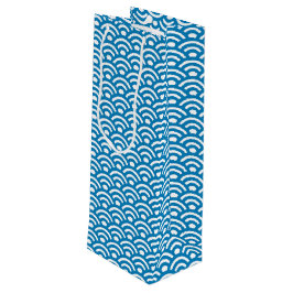 Sacola Para Vinho Seigaiha, Ondas, Japonês, Azul e Branco