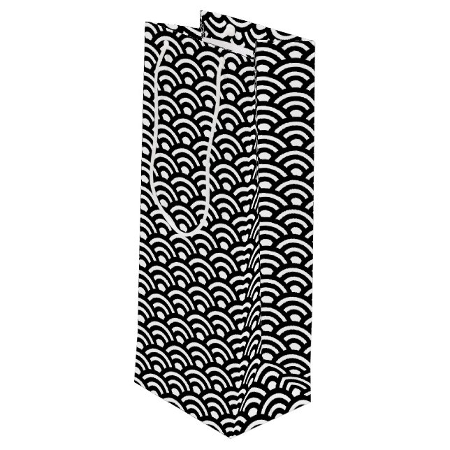 Sacola Para Vinho Seigaiha, Waves, Japanese, Black and White (Verso inclinado)