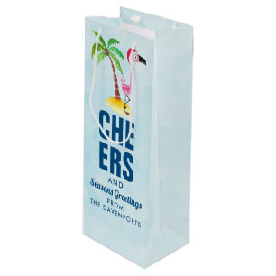 Sacola Para Vinho Sessões saudações Flamingo Rosa Rosa em Santa Hat