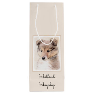 Sacola Para Vinho Shetland Sheepdog Puppy Pintura Original