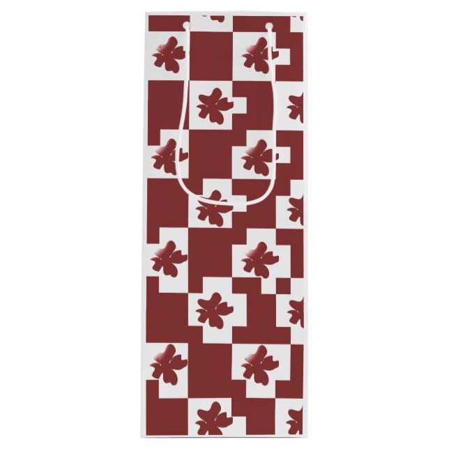 Sacola Para Vinho Silhueta de flores em padrão. (Frente)