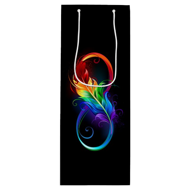 Sacola Para Vinho Símbolo Infinito com Pena Arco-Íris (Frente)