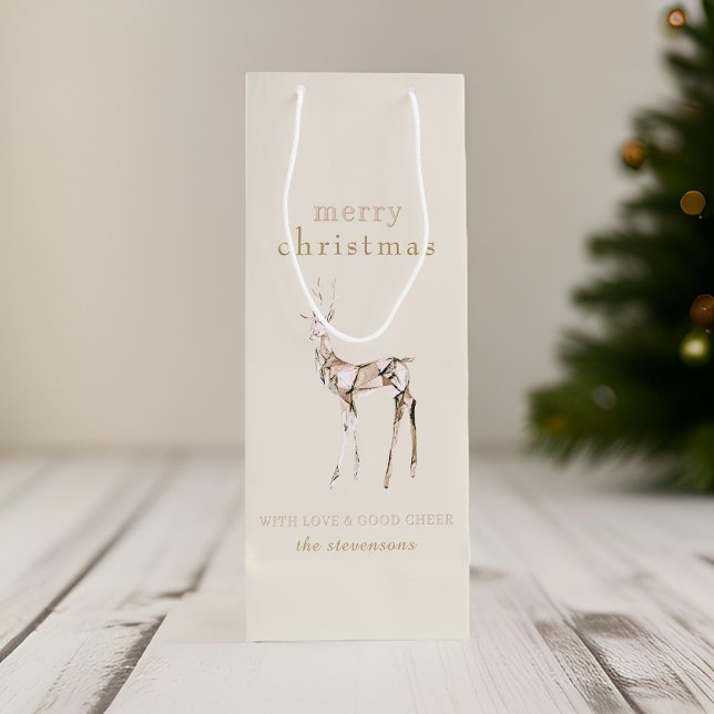 Sacola Para Vinho Simples Moderno Merry Christmas Crystal Reindeer (Criador carregado)