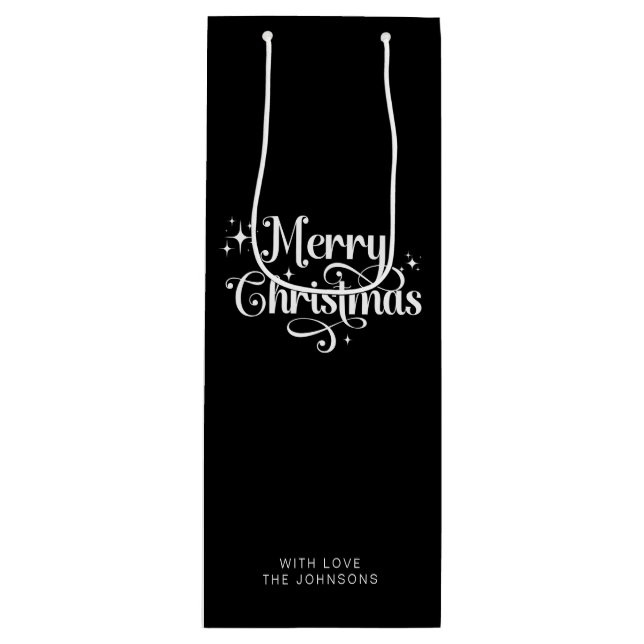 Sacola Para Vinho Simples Script Retro Preto e Branco Feliz Natal (Frente)