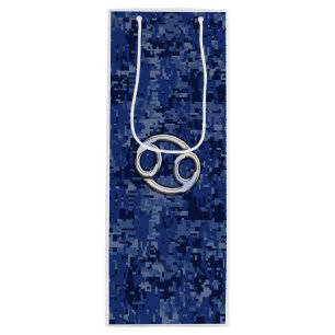 Sacola Para Vinho Sinal de cancer na Camuflagem Digital Azul do Mari