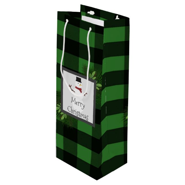 Sacola Para Vinho Snowman Green Buffalo Xadrez Wine Gift Bag (Frente inclinada)
