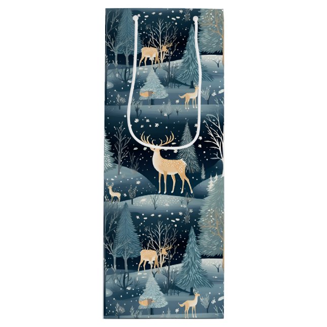 Sacola Para Vinho Snowy Night Deer Field (Frente)