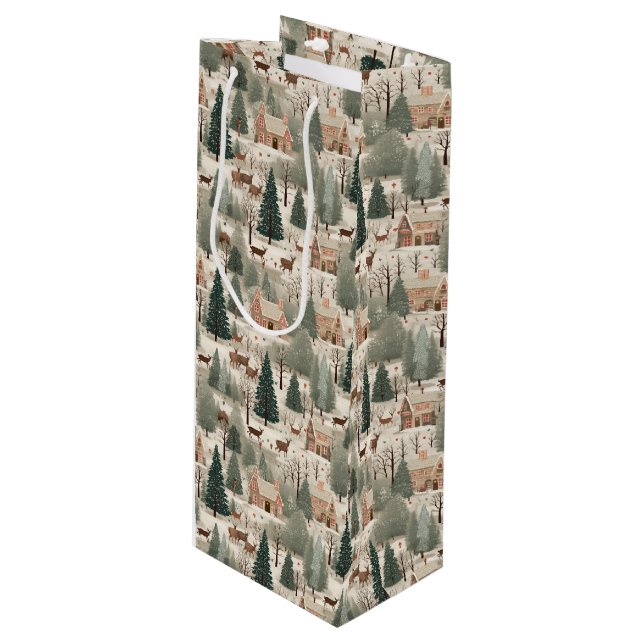 Sacola Para Vinho Snowy Village Cream (Frente inclinada)