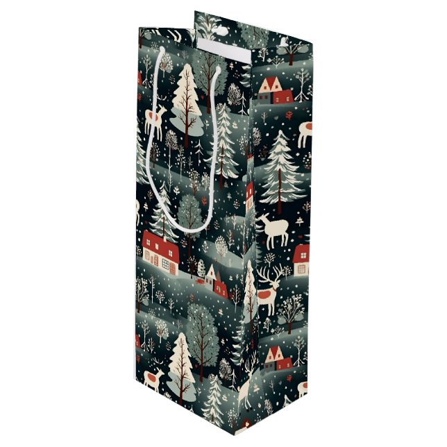 Sacola Para Vinho Snowy Winter Farmhouse  (Frente inclinada)