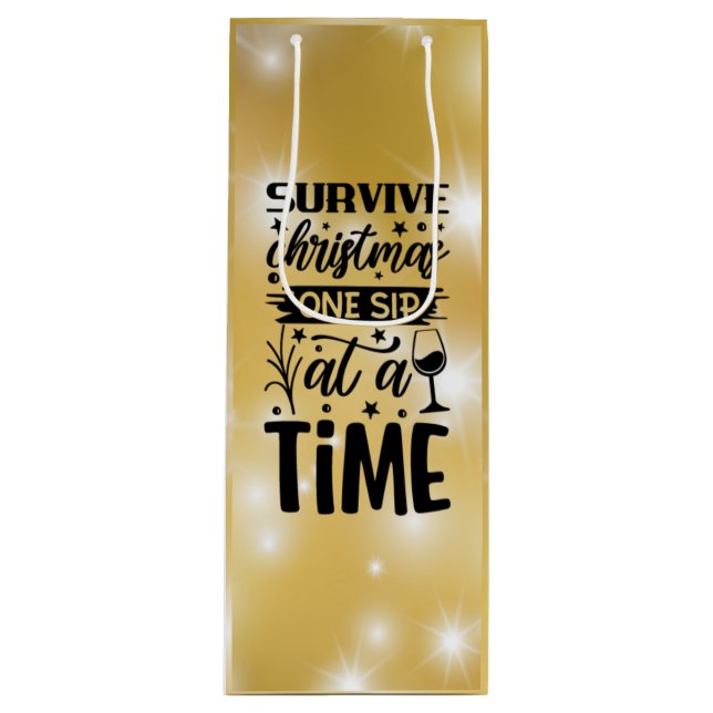 Sacola Para Vinho Sobrevivendo ao natal, uma vez (Frente)