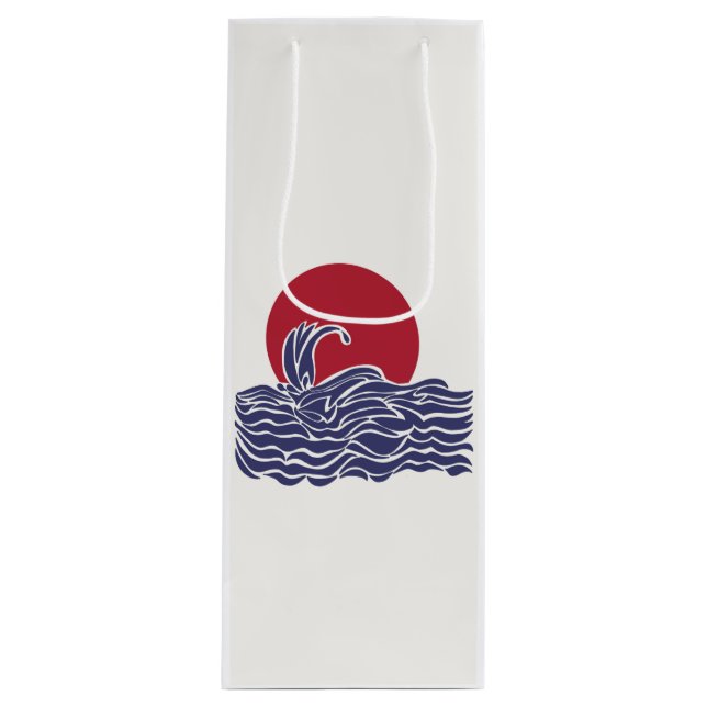 Sacola Para Vinho Sol e ondas do mar vermelho, branco e azul (Frente)