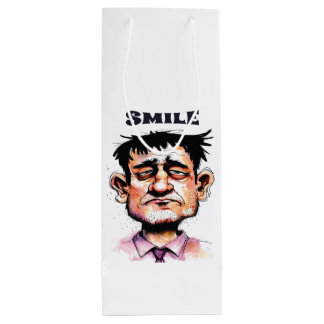 Sacola Para Vinho Sorriso, Rosto Engraçado, Retrato de Homem, Desenh