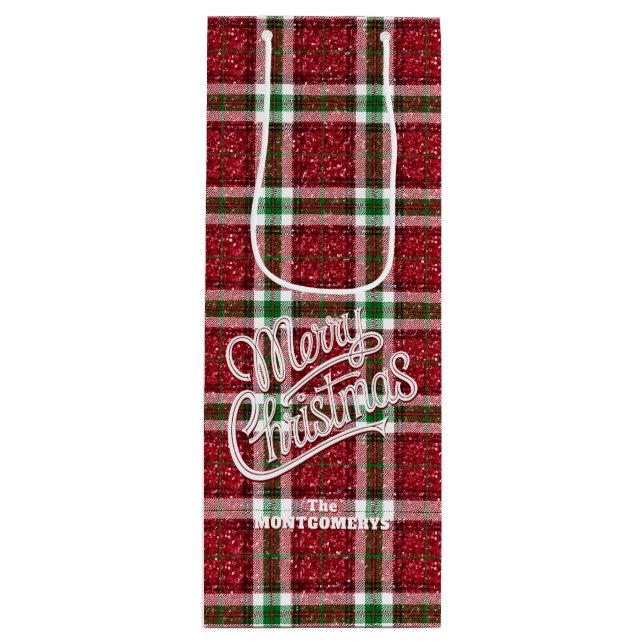 Sacola Para Vinho Sparkly Christmas Plaid  (Frente)