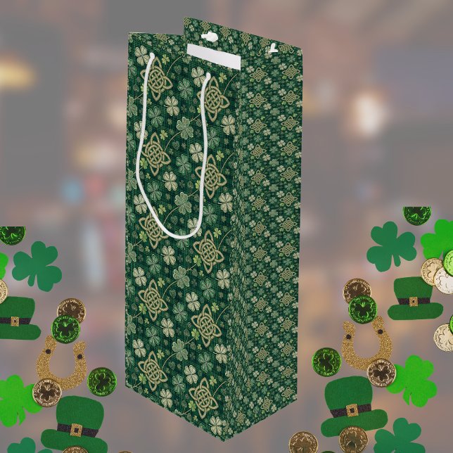 Sacola Para Vinho St Patrick's Day Celtic Knot 4 Leaf Clover Plaid (Criador carregado)