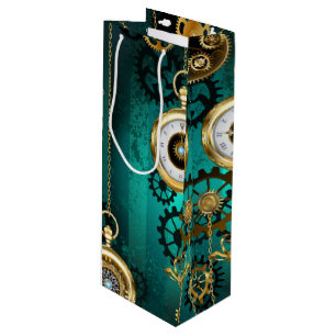 Sacola Para Vinho Steampunk Jewelry Watch em um fundo verde