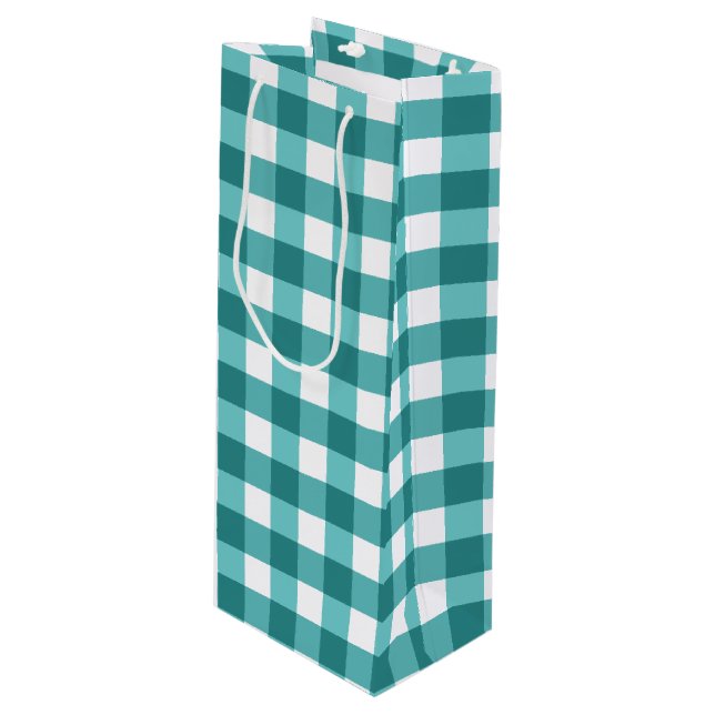 Sacola Para Vinho Teal Gingham (Frente inclinada)