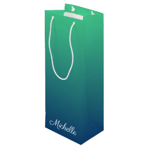 Sacola Para Vinho Tecla verde e azul personalizada
