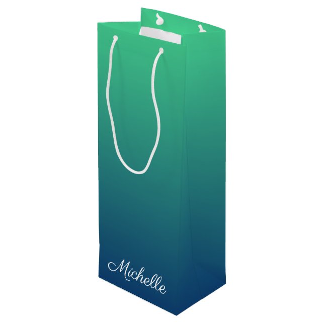 Sacola Para Vinho Tecla verde e azul personalizada (Verso inclinado)