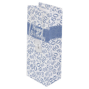 Sacola Para Vinho Teste padrão azul e branco do 60th aniversário