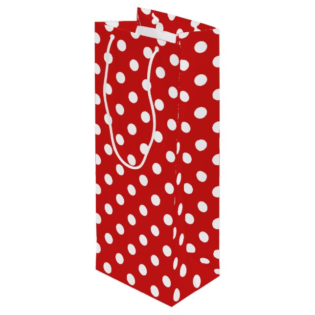 Sacola Para Vinho Teste padrão de bolinhas vermelho e branco (Verso inclinado)