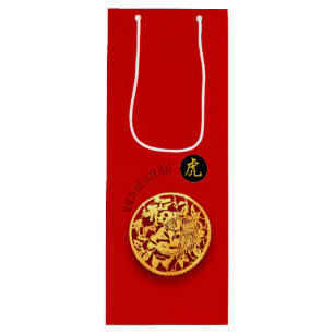 Sacola Para Vinho Tigre de Ouro Vermelho Papercut Chinês Ano Novo 2
