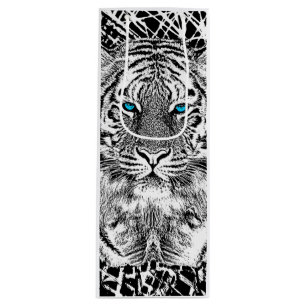 Sacola Para Vinho Tigre preto e branco corajoso dos olhos azuis