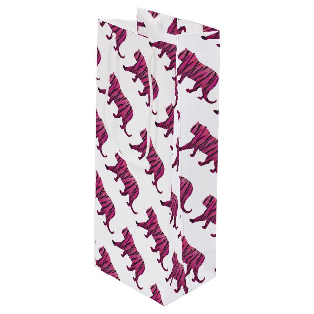 Sacola Para Vinho Tigre preto e rosa quente Silhouette (Frente inclinada)