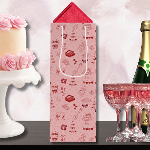 Sacola Para Vinho Torre de Champanhe Cor-de-Rosa Galentine Doodle Pa