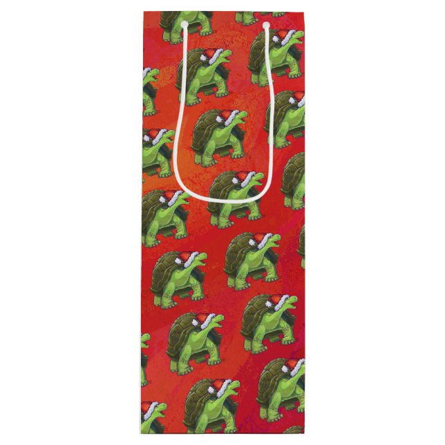 Sacola Para Vinho Tortoise Christmas On Red (Frente)