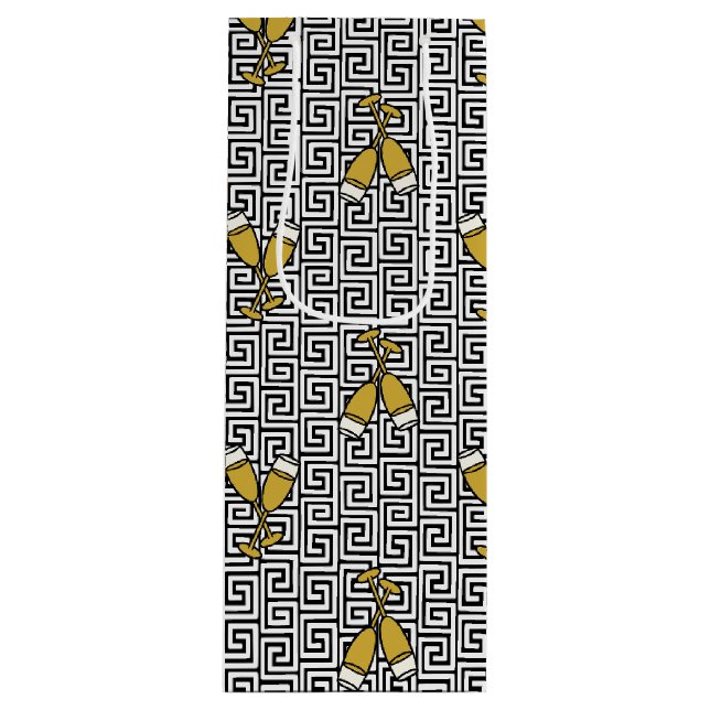 Sacola Para Vinho Tostão de Celebração da Chave Grega - Dourado, Pre (Frente)