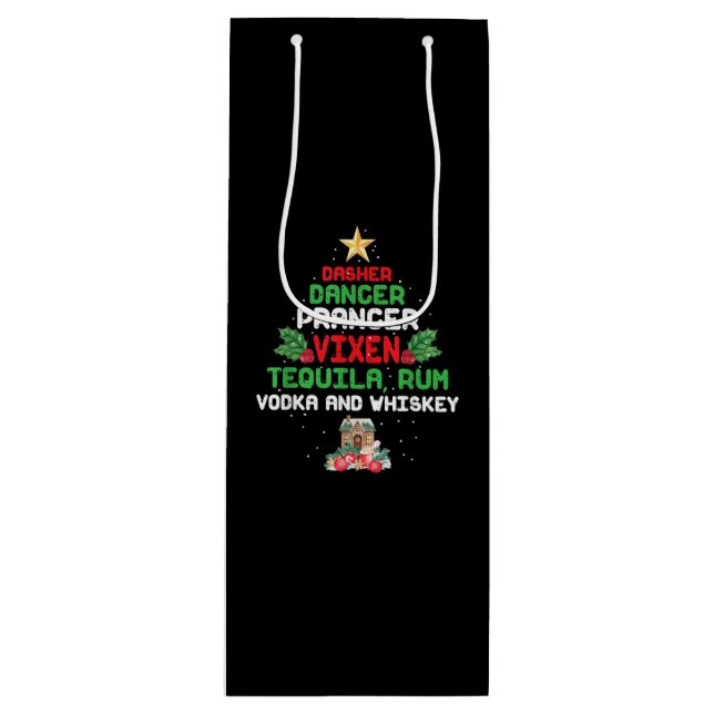 Sacola Para Vinho Tree Dasher Dancer Prancer Vixen Tequila Whiskey (Frente)