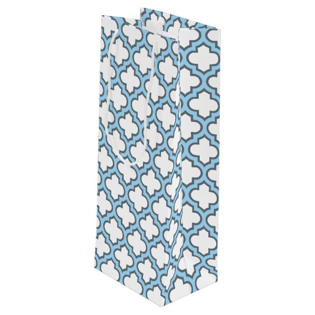 Sacola Para Vinho Trellis branca e azul-bebê, lete, quatrefoil (Verso inclinado)
