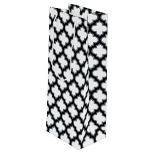 Sacola Para Vinho Trellis branca e preta, lete, quatrefoil