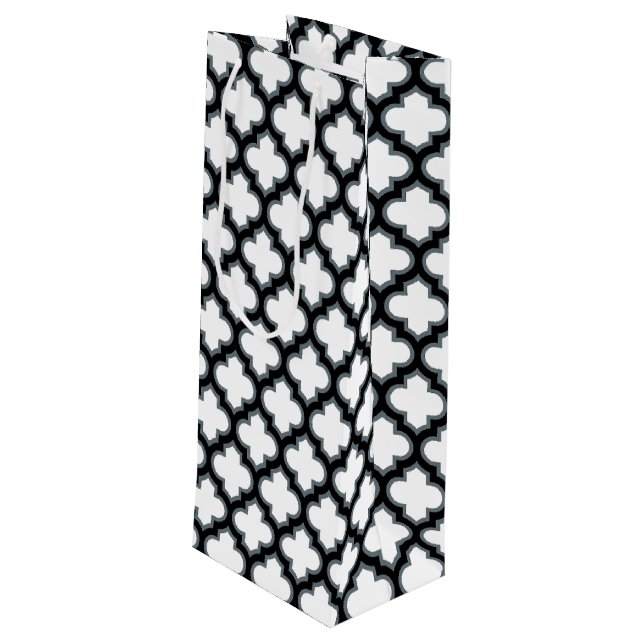 Sacola Para Vinho Trellis branca e preta, lete, quatrefoil (Verso inclinado)