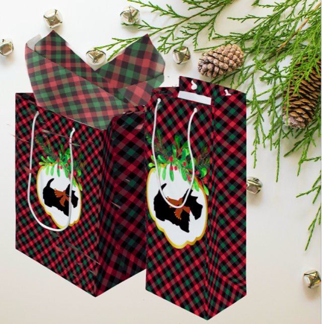 Sacola Para Vinho  Trendy Scottie Red Black Green Christmas Plaid  (Fun red green black plaid, with a charming Scottie!)