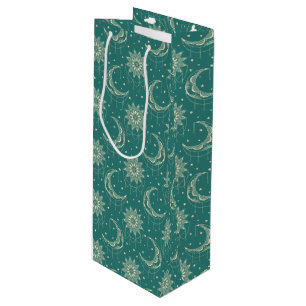 Sacola Para Vinho Turquoise vintage padrão decorativo da lua