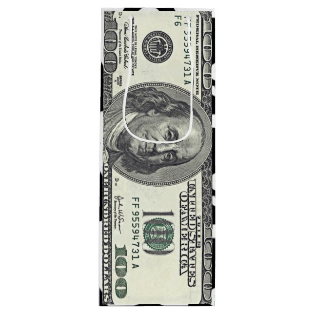 Sacola Para Vinho Um Bilhete de Cem Dólares - Saco do Presente (Frente)