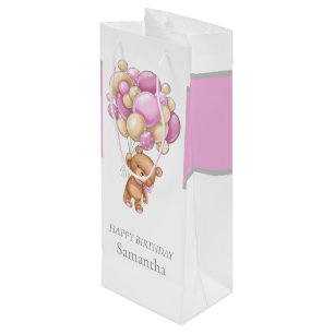 Sacola Para Vinho Ursinho Balão de Balões Esperando Aniversário